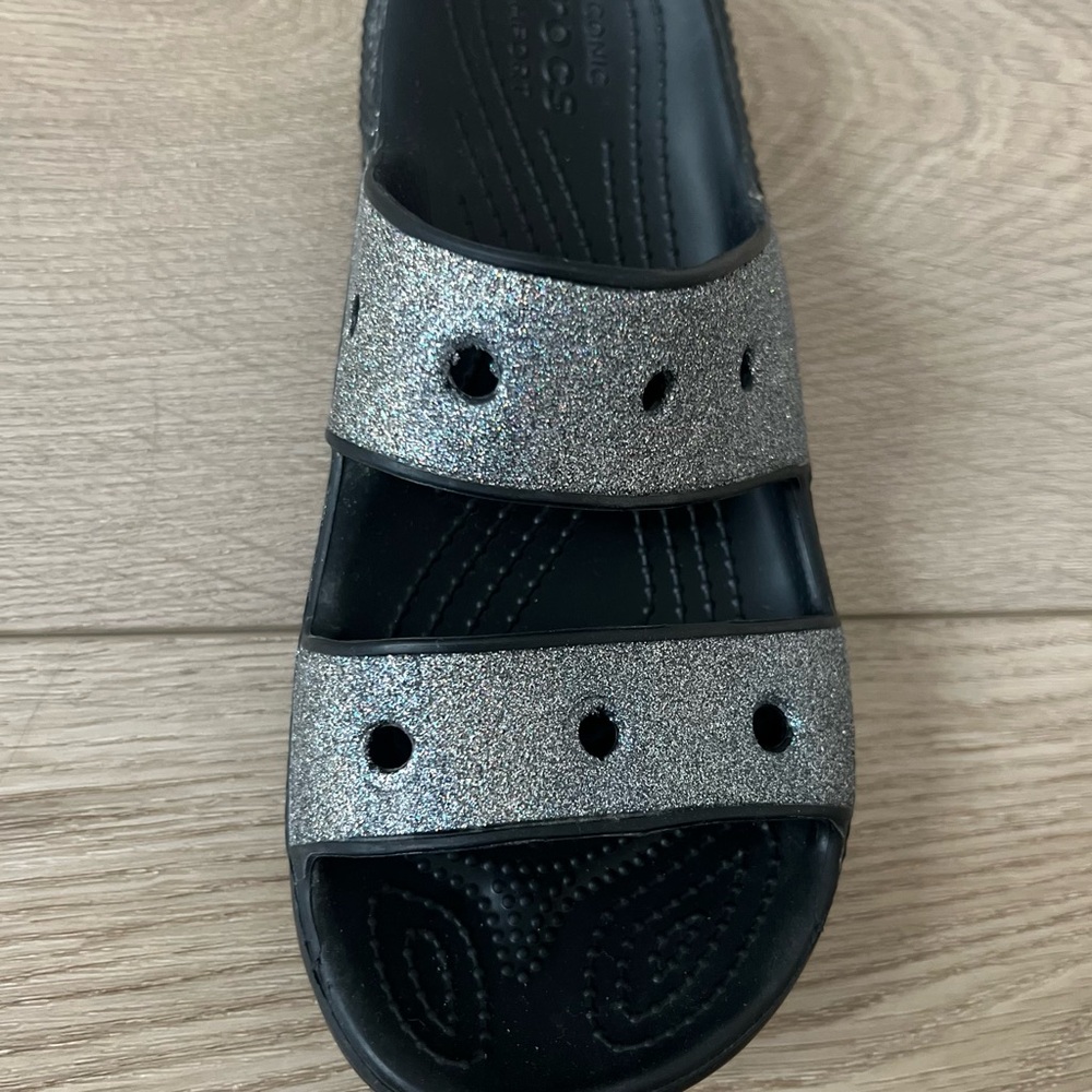 CROCS Classic Cross Strap Silver Glitter Slide size 7 - Picture 6 of 10